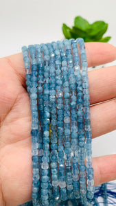 Aquamarine Faceted Cube Beads - 3 mm Size -  Length 40 cm - Natural Aquamarine Box Beads