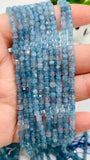 Aquamarine Faceted Cube Beads - 3 mm Size - Length 40 cm - Natural Aquamarine Box Beads