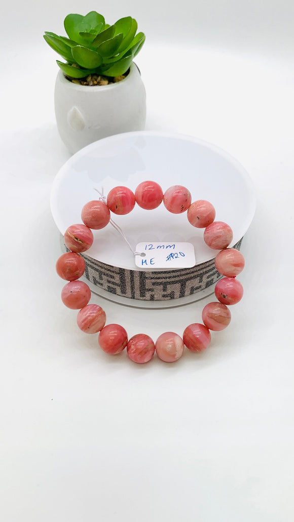 Pink Opal Bracelet - 12 mm Size - Code P20 - AAAA Quality - Length 7.5 Inch- Natural Pink Opal Bracelet- Dark Color