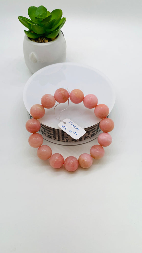 Pink Opal Bracelet - 14 mm Size  - Code N2 - AAA Quality - Length 7.5 Inch- Natural Pink Opal Bracelet- Dark Color