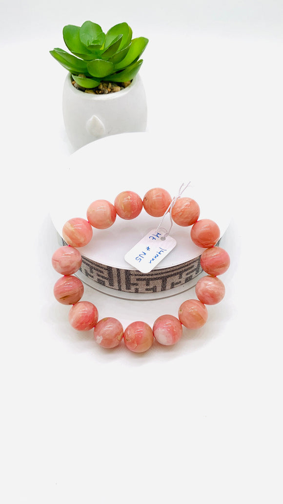 Pink Opal Bracelet - 14 mm Size  - Code N5 - AAA Quality - Length 7.5 Inch- Natural Pink Opal Bracelet- Dark Color