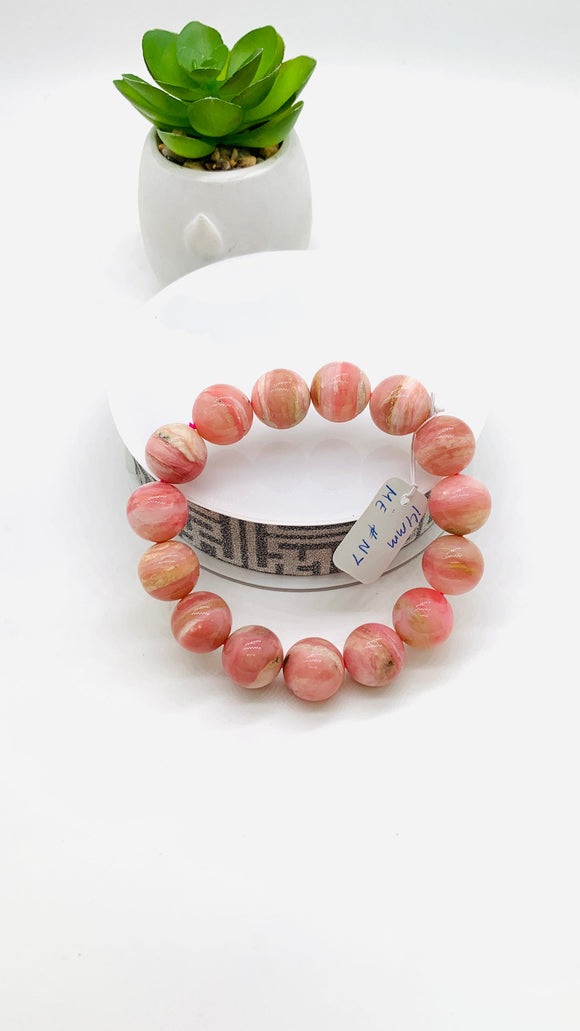 Pink Opal Bracelet - 14 mm Size  - Code N7 - AAA Quality - Length 7.5 Inch- Natural Pink Opal Bracelet- Dark Color