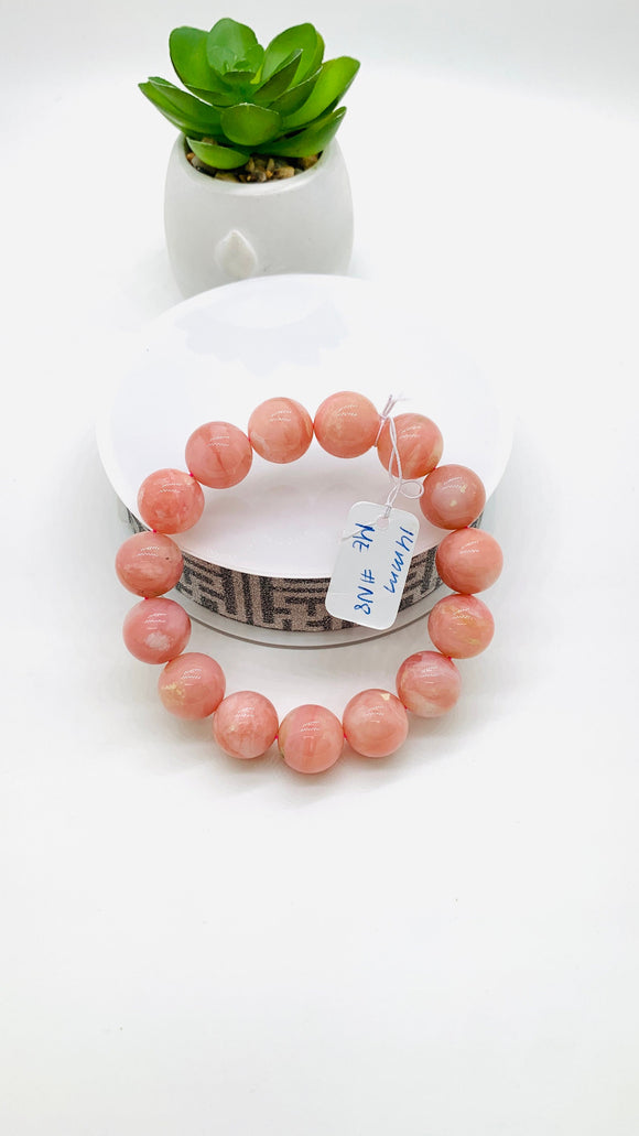 Pink Opal Bracelet - 14 mm Size  - Code N8 - AAA Quality - Length 7.5 Inch- Natural Pink Opal Bracelet- Dark Color