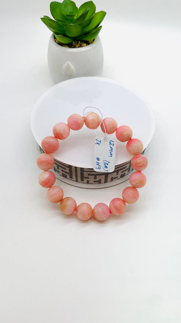 Pink Opal Bracelet - 12 mm Size  - Code N9 - AAA Quality - Length 7.5 Inch- Natural Pink Opal Bracelet- Dark Color