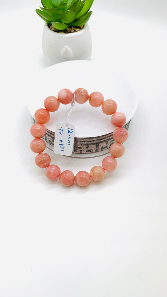 Pink Opal Bracelet - 12 mm Size  - Code N11 - AAA Quality - Length 7.5 Inch- Natural Pink Opal Bracelet- Dark Color