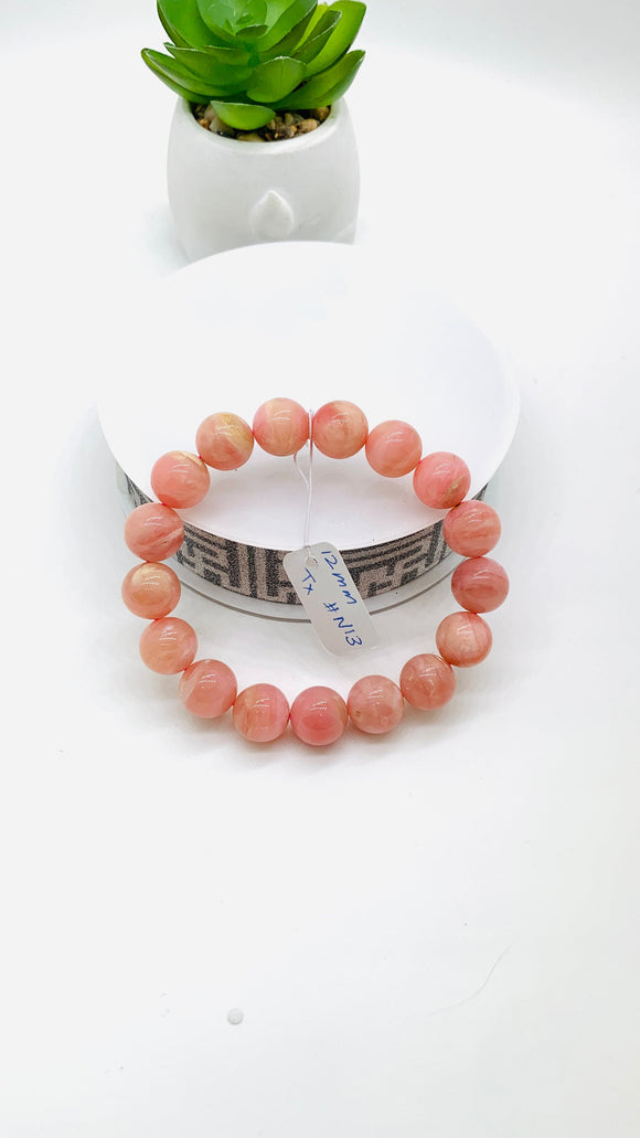 Pink Opal Bracelet - 12 mm Size  - Code N13 - AAA Quality - Length 7.5 Inch- Natural Pink Opal Bracelet- Dark Color