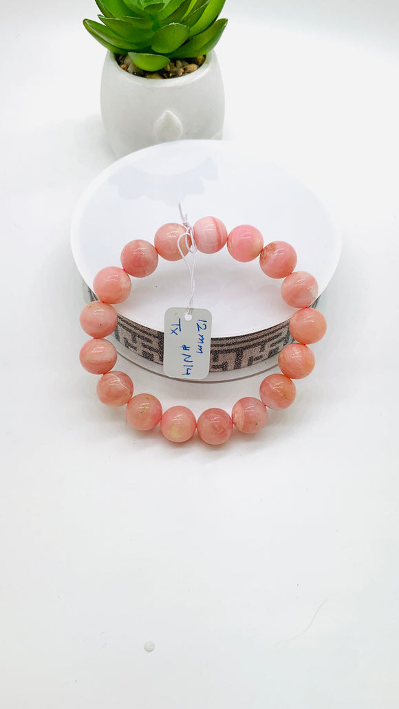 Pink Opal Bracelet - 12 mm Size  - Code N14 - AAA Quality - Length 7.5 Inch- Natural Pink Opal Bracelet- Dark Color