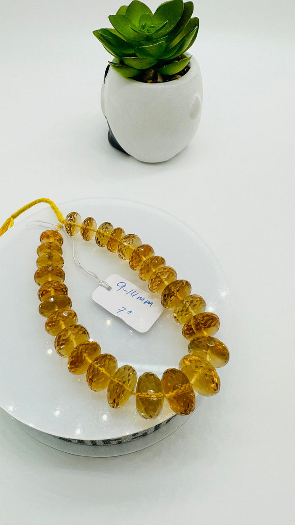 Citrine Faceted Roundel 9-14  mm Big Size  • Length 7 Inch •  AAA grade • Natural Citrine Beads• Citrine Rondelle Faceted