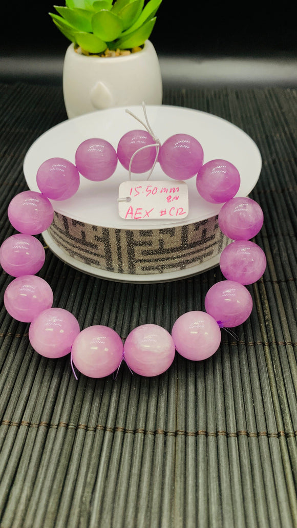 Kunzite Bracelet - 15.50 mm Size - Code# C12  - AAAA Quality - Natural Kunzite Round Bracelet - Length 8 Inch