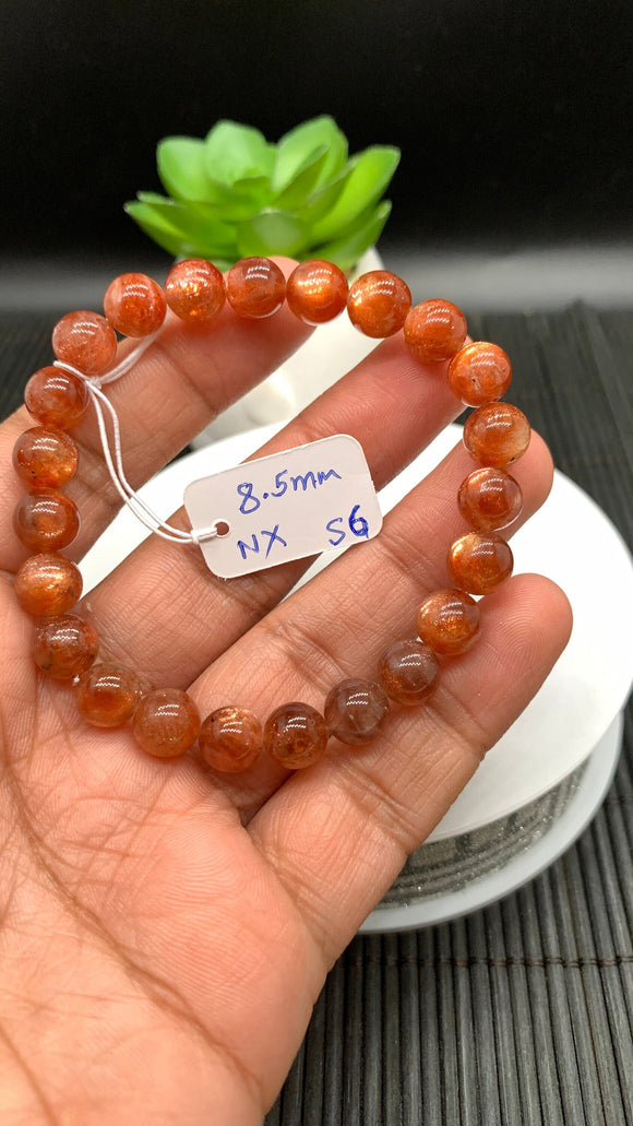 Sunstone Bracelet 8.50 mm size- Code #S6  -AAA Quality - Natural Sunstone Beaded Bracelet - Length 7.5 Inch