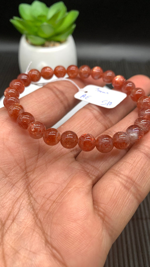 Sunstone Bracelet 7 mm size- Code #S10  -AAA Quality - Natural Sunstone Beaded Bracelet - Length 7.5 Inch