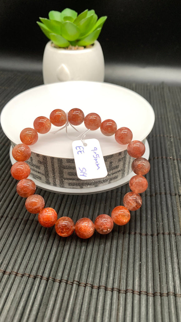 Sunstone Bracelet 9.5 mm size- Code #S14  -AAA Quality - Natural Sunstone Beaded Bracelet - Length 7.5 Inch