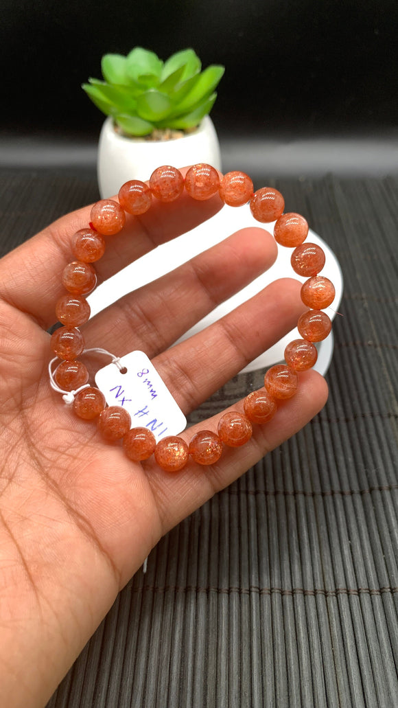 Sunstone Bracelet 8 mm size- Code #N1  -AAA Quality - Natural Sunstone Beaded Bracelet - Length 7.5 Inch