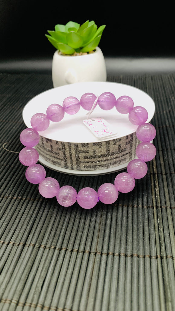 Kunzite Bracelet - 12 mm Size - Code# C7  - AAAA Quality - Natural Kunzite Round Bracelet - Length 7.5 Inch