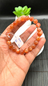 Sunstone Bracelet 8 mm size- Code #S2  -AAA Quality - Natural Sunstone Beaded Bracelet - Length 7.5 Inch