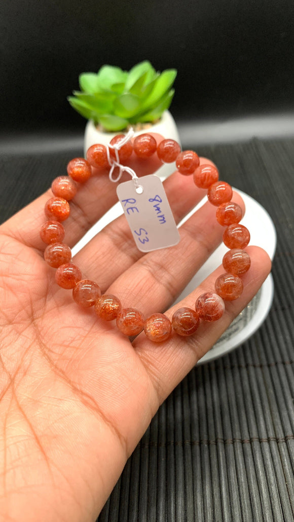 Sunstone Bracelet 8 mm size- Code #S3  -AAA Quality - Natural Sunstone Beaded Bracelet - Length 7.5 Inch