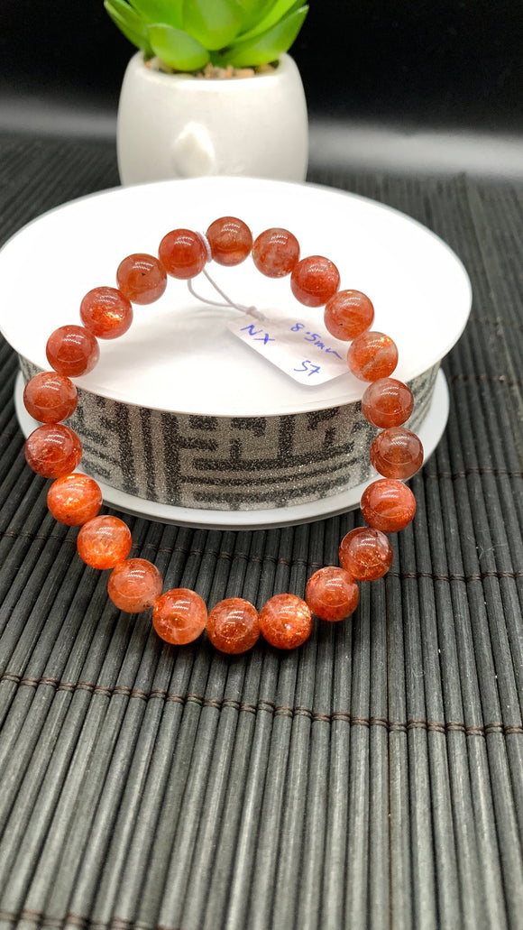 Sunstone Bracelet 8.50 mm size- Code #S7  -AAA Quality - Natural Sunstone Beaded Bracelet - Length 7.5 Inch