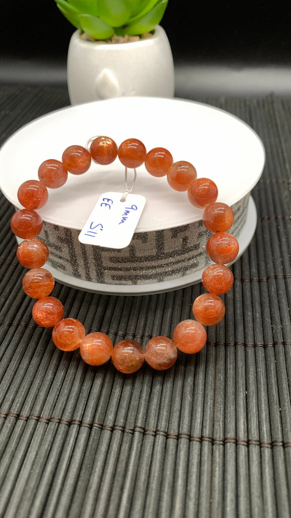 Sunstone Bracelet 9 mm size- Code #S11  -AAA Quality - Natural Sunstone Beaded Bracelet - Length 7.5 Inch