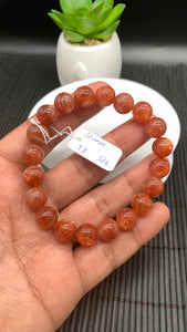 Sunstone Bracelet 10 mm size- Code #S16  -AAA Quality - Natural Sunstone Beaded Bracelet - Length 7.5 Inch