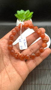 Sunstone Bracelet 9.5 mm size- Code #S13  -AAA Quality - Natural Sunstone Beaded Bracelet - Length 7.5 Inch