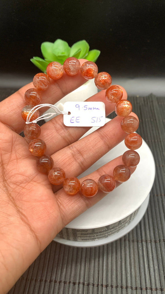 Sunstone Bracelet 9.5 mm size- Code #S15  -AAA Quality - Natural Sunstone Beaded Bracelet - Length 7.5 Inch