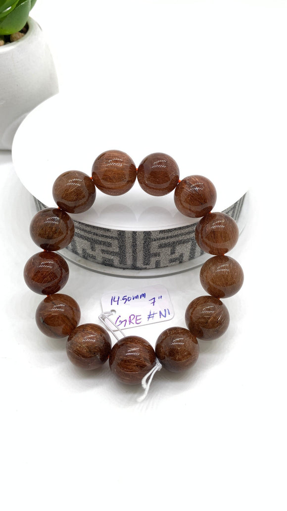 Copper Rutile Round Bracelet • 14.50 mm Size • Code N1 • AAA Quality • Natural Rutilated Quartz Bracelet • Length 7 