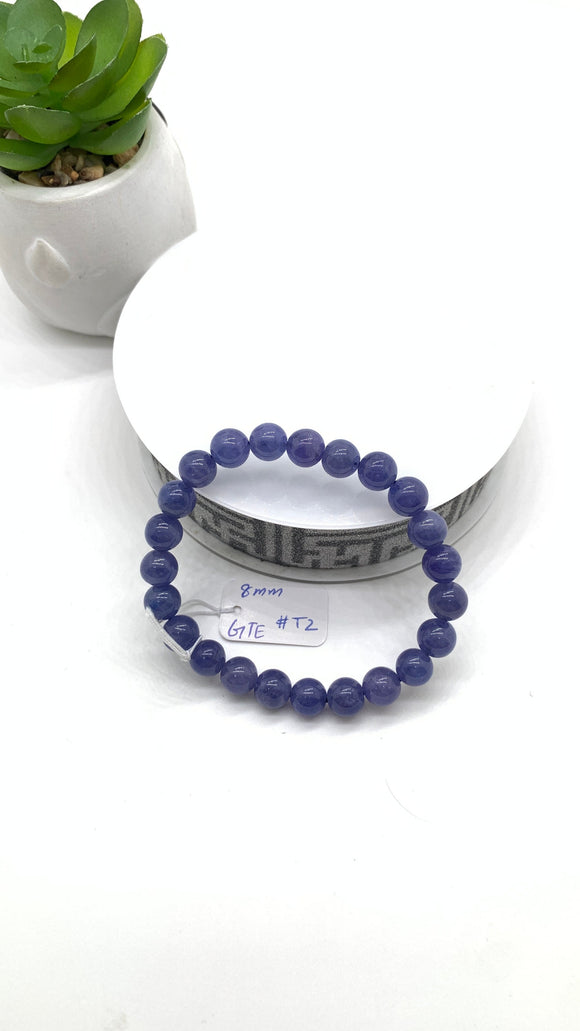 Tanzanite Bracelet - 8 mm Size - Code #T2 -  7.5 Inch Length - 4A Quality  - Natural Tanzanite Round Beaded Bracelet