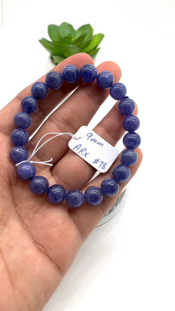 Tanzanite Bracelet - 9 mm Size - Code #T8 -  7.5 Inch Length - 4A Quality  - Natural Tanzanite Round Beaded Bracelet