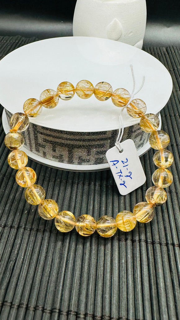 Golden Rutile Round Bracelet • 8.50 mm Size • Code A6 • 4A Quality • Natural Rutilated Quartz Bracelet