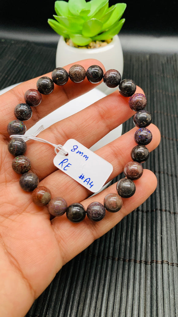 Black Opal Bracelet• 8 mm Size • Code A4 •  Natural Opal Round Bracelet •7.5” Length • AAA Quality