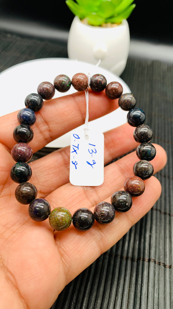 Black Opal Bracelet• 8mm  mm Size • Code A16 •  Natural Opal Round Bracelet •7.5” Length • AAA Quality