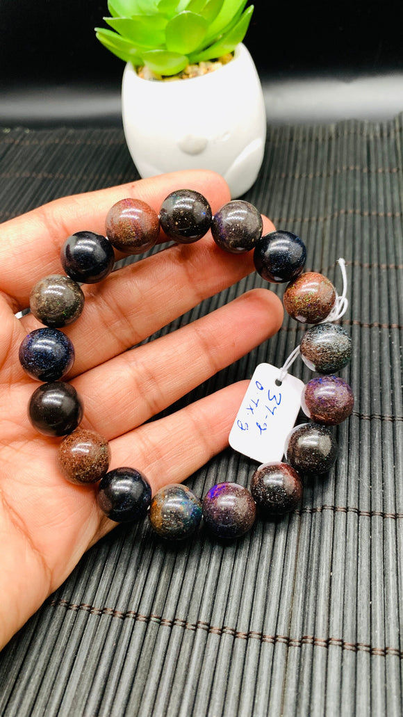 Black Opal Bracelet• 12.50  mm Size • Code A14 •  Natural Opal Round Bracelet •7.5” Length • AAA Quality