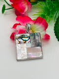 Mother of pearl Silver pendant, mosaic of white MOP, pink Mop, black mop and Abalone shell, genuine 925 silver pendant.