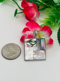Mother of pearl Silver pendant, mosaic of white MOP, pink Mop, black mop and Abalone shell, genuine 925 silver pendant.