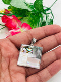 Mother of pearl Silver pendant, mosaic of white MOP, pink Mop, black mop and Abalone shell, genuine 925 silver pendant.
