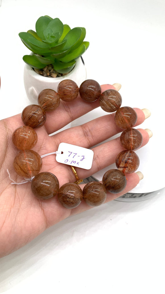 Copper Rutile Round Bracelet • 15.50 mm Size • Code N6 • AAA Quality • Natural Rutilated Quartz Bracelet • Length 7 