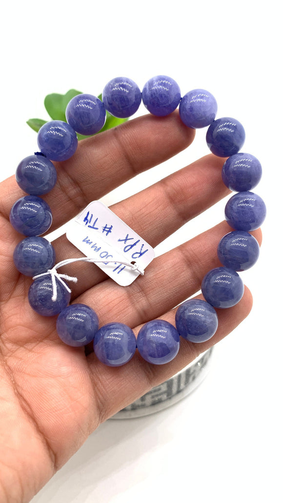 Tanzanite Bracelet - 11.50 mm Size - Code #T14 -  7.5 Inch Length - 4A Quality  - Natural Tanzanite Round Beaded Bracelet