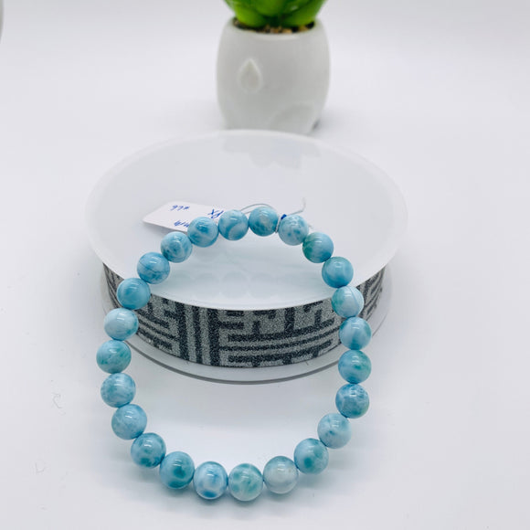 Larimar Bracelet 8 mm size Code# L6 • AAAA Quality • Natural Larimar Round bracelet- Length 7.50 Inch