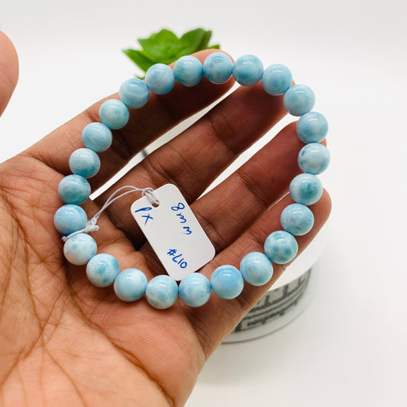 Larimar Bracelet mm size Code# L10 • AAAA Quality • Natural Larimar Round Bracelet- Length 7.50 Inch