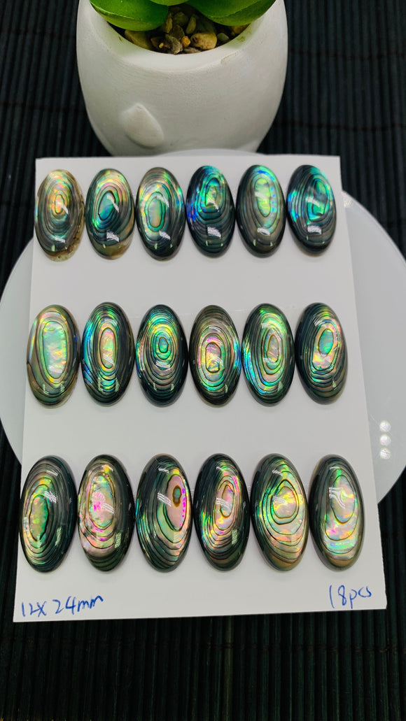 Abalone Shell Oval Cabs- 12x24 mm Size- Pack of 2 Pcs- AAAA Quality-  Natural Abalone Cabochons