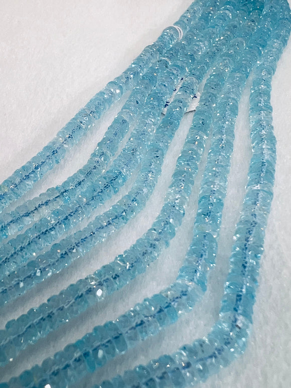 6mm Blue Topaz heishi Faceted Beads  - AAA Quality- Natural Blue topaz Beads- length 10 Inches