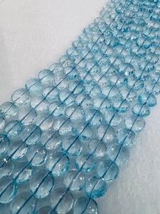 8mm Blue Topaz coin Faceted Beads  - AAA Quality- Natural Blue topaz Beads- length 10 Inches