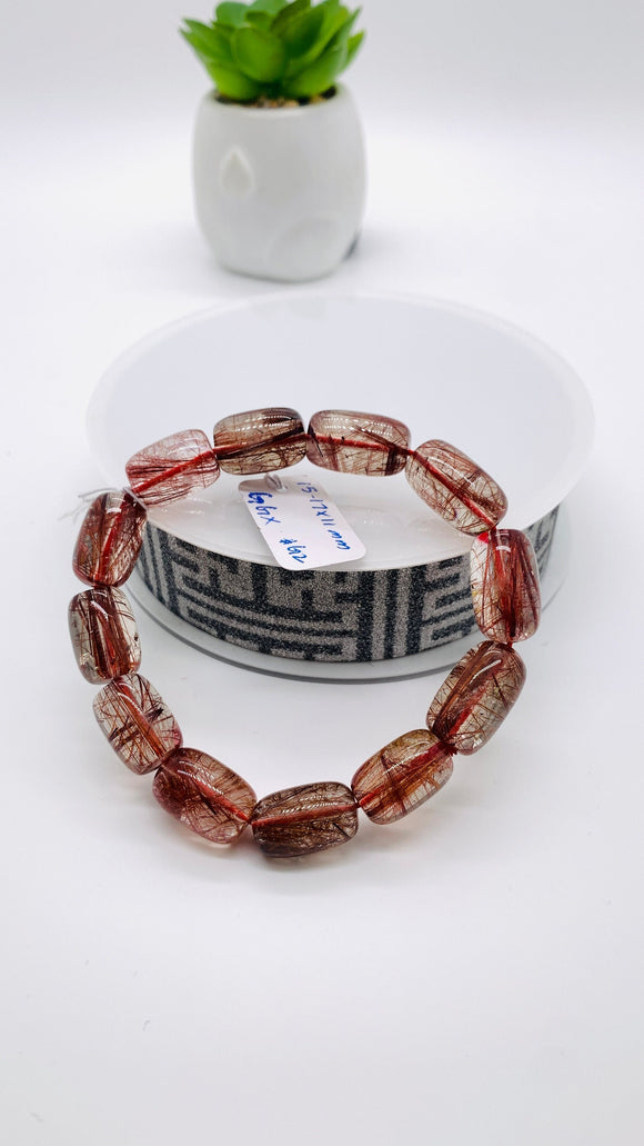 Copper Rutile Bracelet • 15-17 x 11 mm Size • Code G2 • AAA Quality • Natural Rutilated Quartz Bracelet