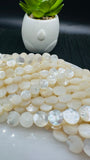 White MOP Faceted Coin Beads • 8 mm/ 10mm Size • 40 cm length • AAA Quality • Natural White Mother of Pearl