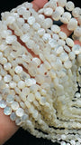 White MOP Faceted Coin Beads • 8 mm/ 10mm Size • 40 cm length • AAA Quality • Natural White Mother of Pearl