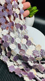Wampum Quahog Shell Flower Beads • 12x12 mm Size • 4 Petal flower Double Side Carving • 40 cm Length • AAA Quality • Natural Wampum Shell