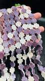 Wampum Quahog Shell Flower Beads • 12x12 mm Size • 4 Petal flower Double Side Carving • 40 cm Length • AAA Quality • Natural Wampum Shell