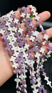 Wampum Quahog Shell Cross Beads • 8 mm Size • 40 cm length • AAA Quality • Natural Wampum Shell • Purple Color