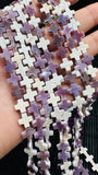 Wampum Quahog Shell Cross Beads • 8 mm Size • 40 cm length • AAA Quality • Natural Wampum Shell • Purple Color