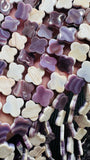 Wampum Quahog Shell Clover Flower Beads • 13x13 mm Size • 40 cm length • AAA Quality • Natural Wampum Shell • Purple Color